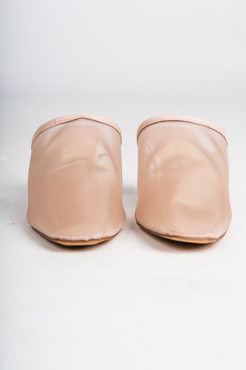 Bette mesh mule kitten heel nude
