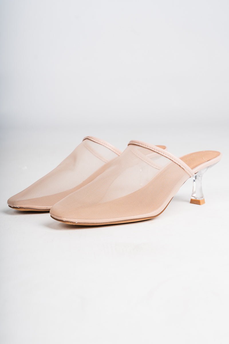 Bette mesh mule kitten heel nude