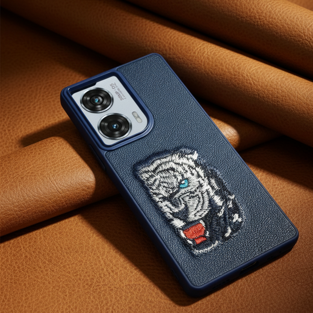 Blue Leather Blue Lion OC Ornamented for Motorola Edge 50 Fusion — Goodsys