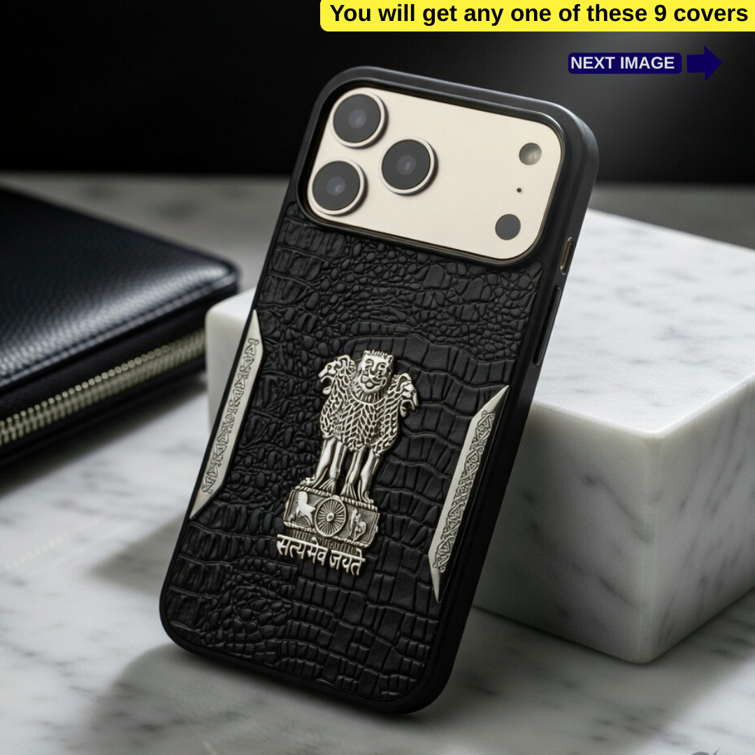 Black Satyameva Jayate embossed Leather Case for Apple iphone 17 Pro — Goodsys