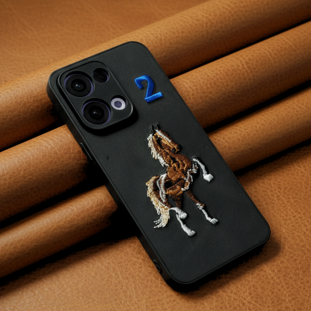 Black Leather CP Horse No.2 Ornamented for Oppo Reno 13 — Goodsys