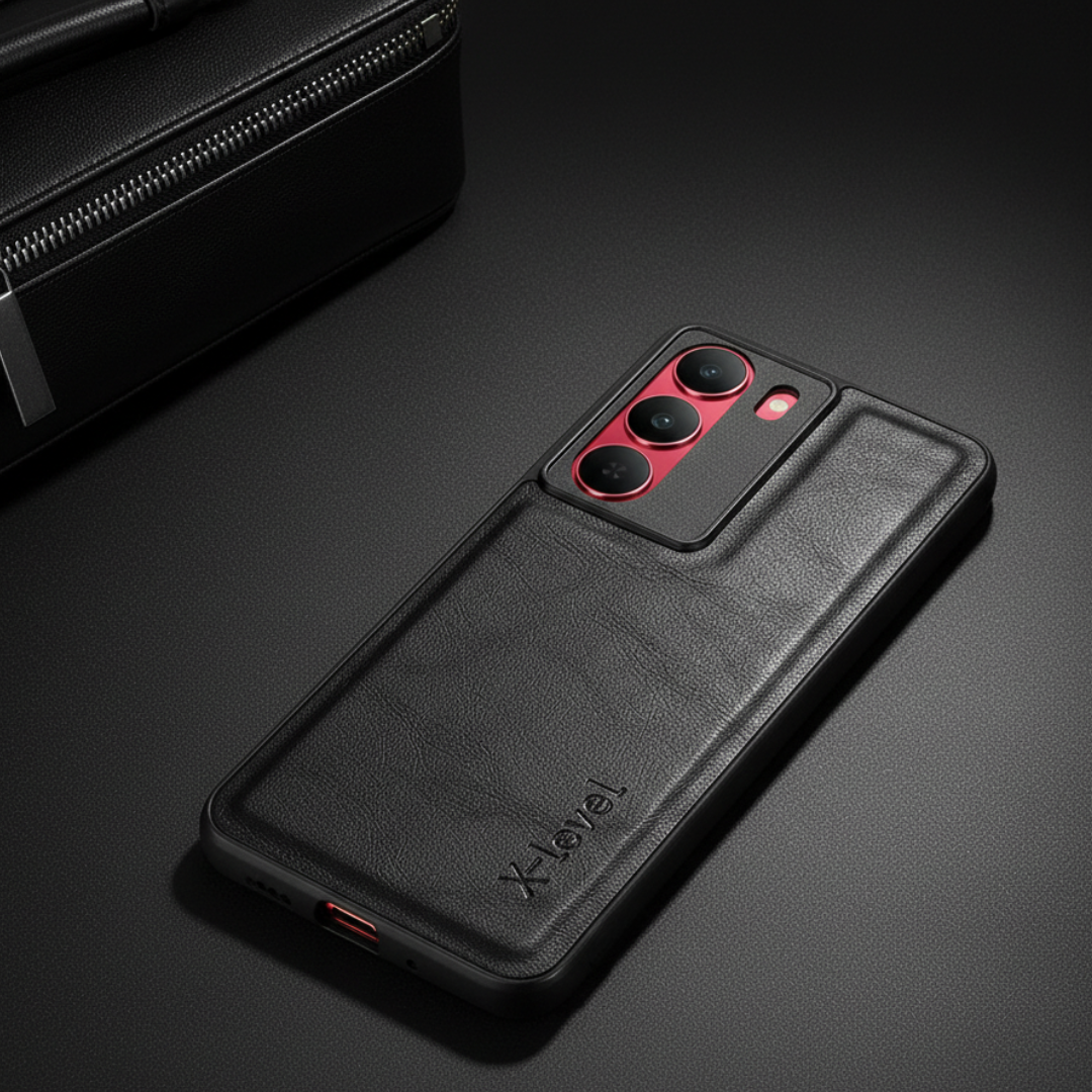 X-LEVEL Black  Leather Case for Realme 14x 5g — TechGuard