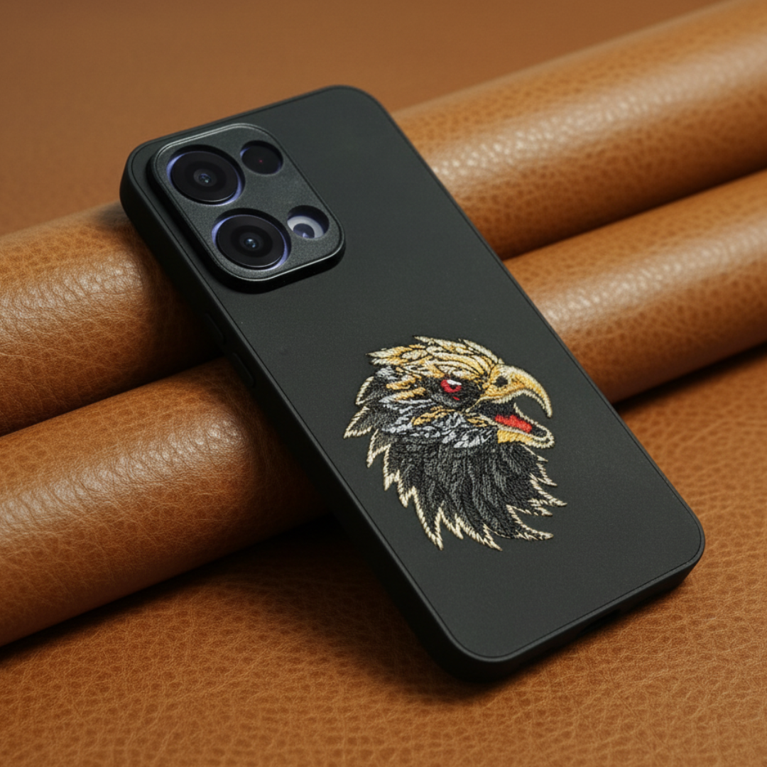 Black Leather CP Eagle Ornamented for Oppo Reno 13 — Goodsys