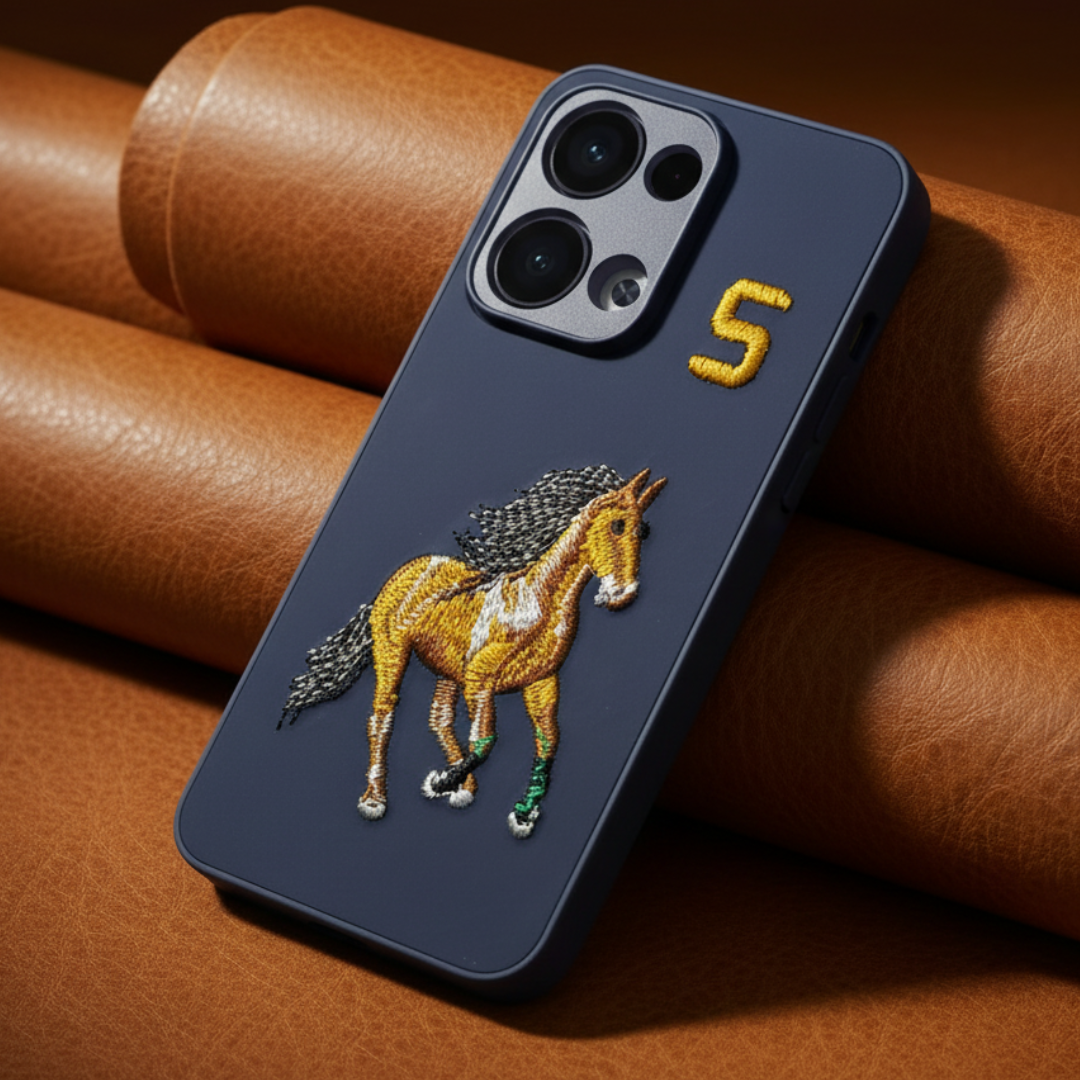 Blue Leather CP Horse No. 5 Ornamented for Oppo Reno 13 — Goodsys