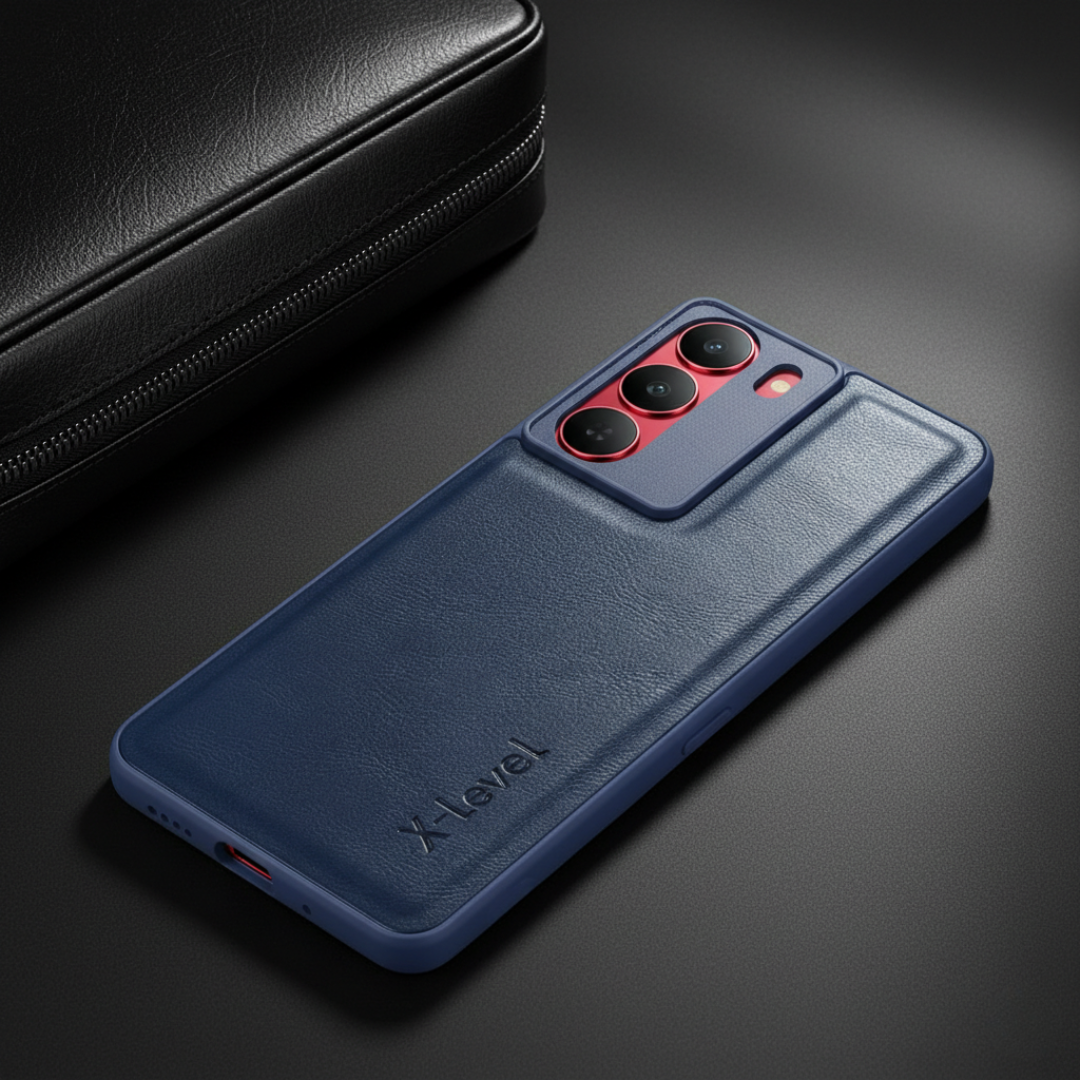 X-LEVEL Blue Leather Case for Realme 14x 5g — TechGuard