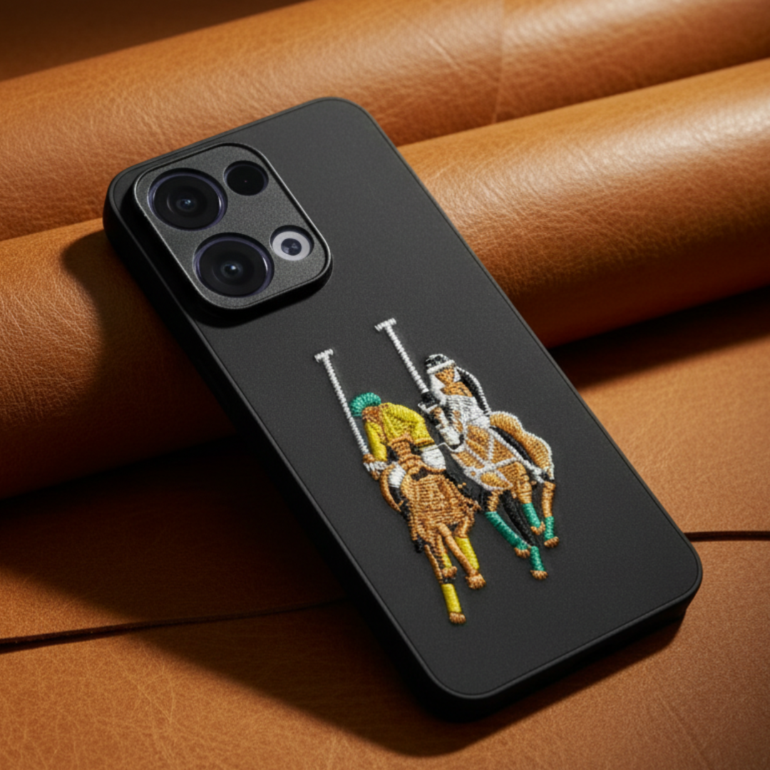Black Leather CP Dual Horse Rider Ornamented for  Oppo Reno 13 — TechGuard
