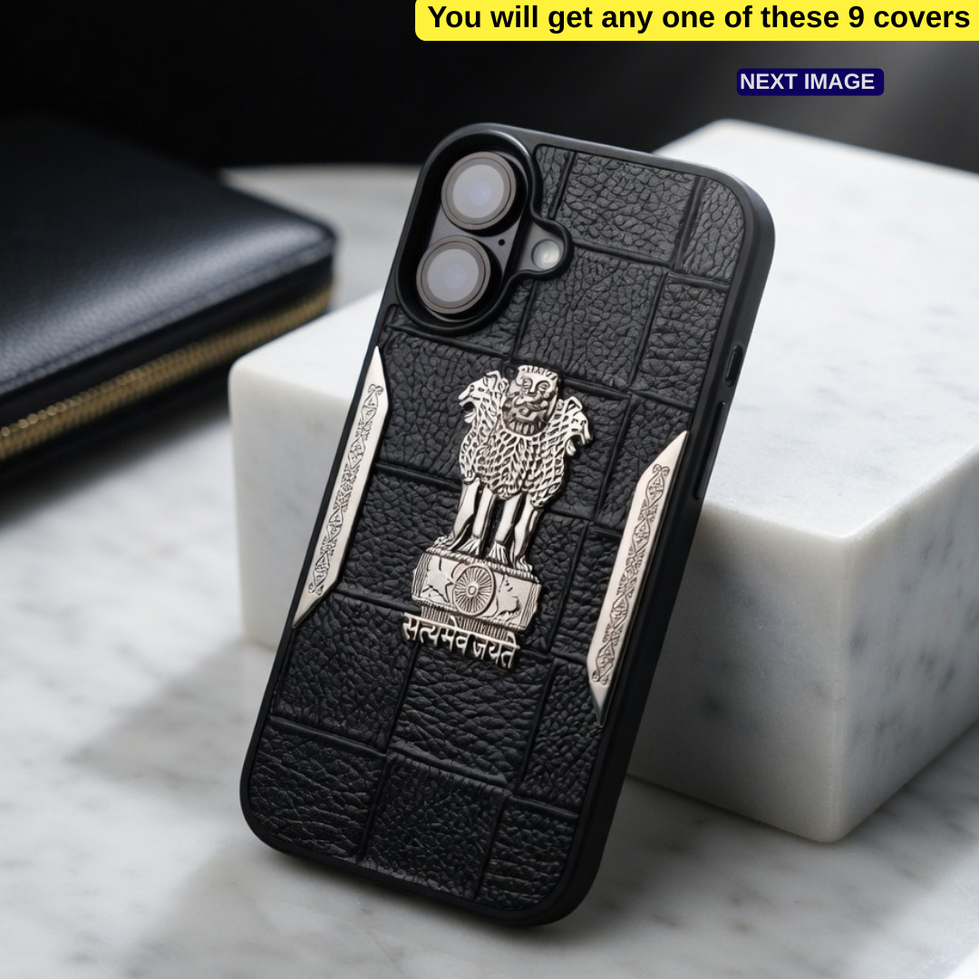 Black Satyameva Jayate embossed Leather Case for Apple iphone 16 — Goodsys