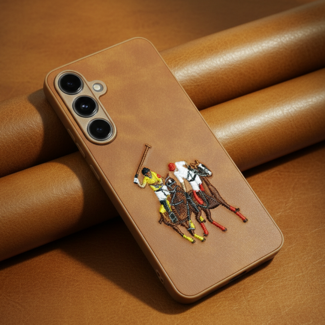 Brown Leather CP Dual Horse Rider Ornamented for Samsung S24 Fe — Goodsys