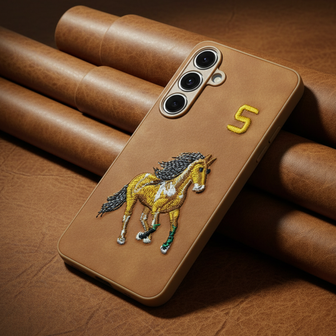 Brown Leather CP Horse No. 5 Ornamented for Samsung S24 Fe — Goodsys