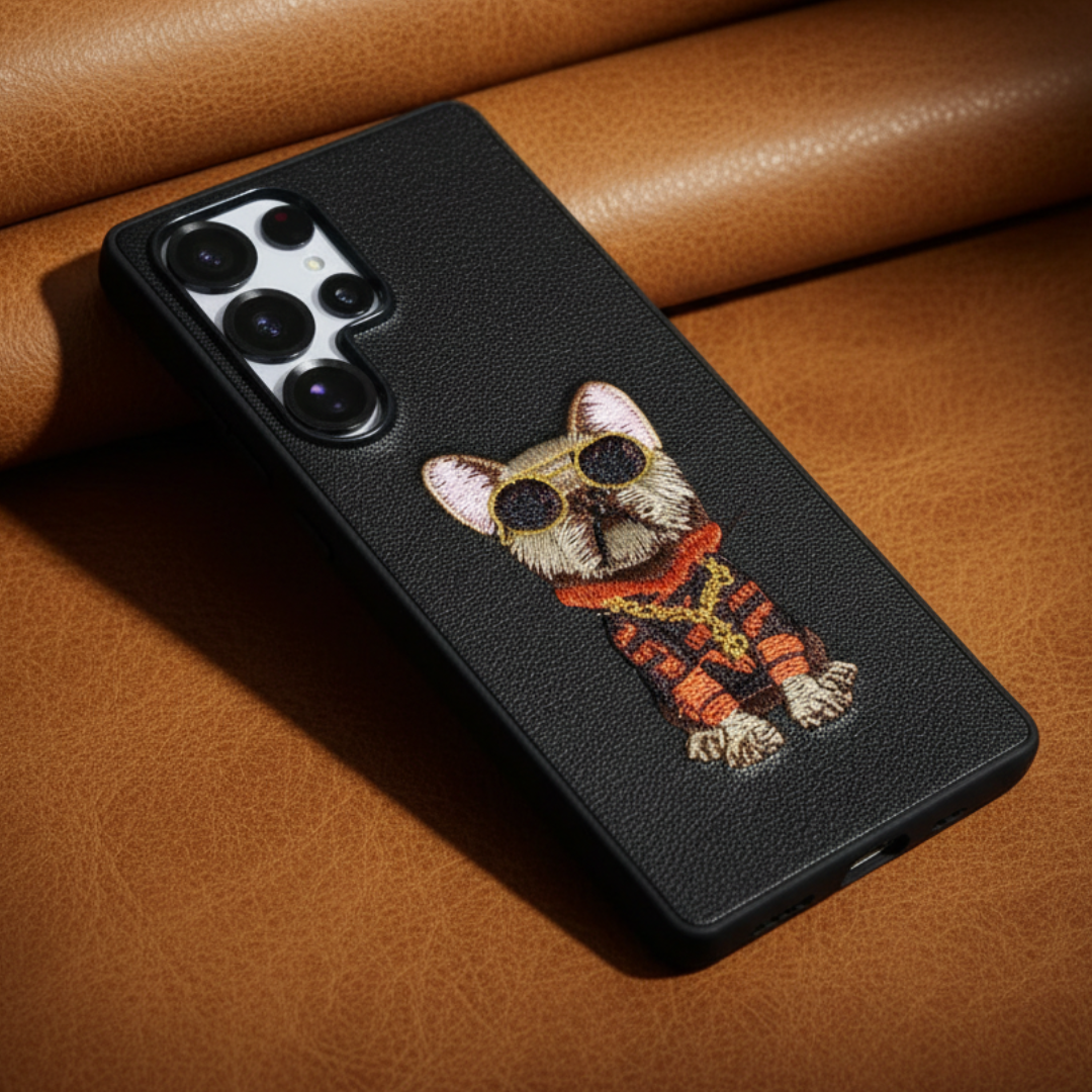 Black Leather Bulldog  OC Ornamented for Samsung S25 Ultra — TechGuard