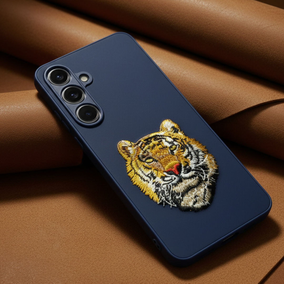 Blue Leather CP Yellow Lion Ornamented for  Samsung S24 Fe — Goodsys
