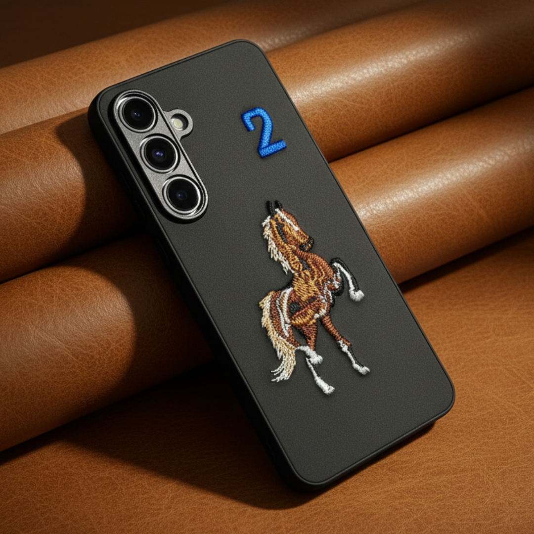 Black Leather CP Horse No.2 Ornamented for Samsung S24 Fe — Goodsys