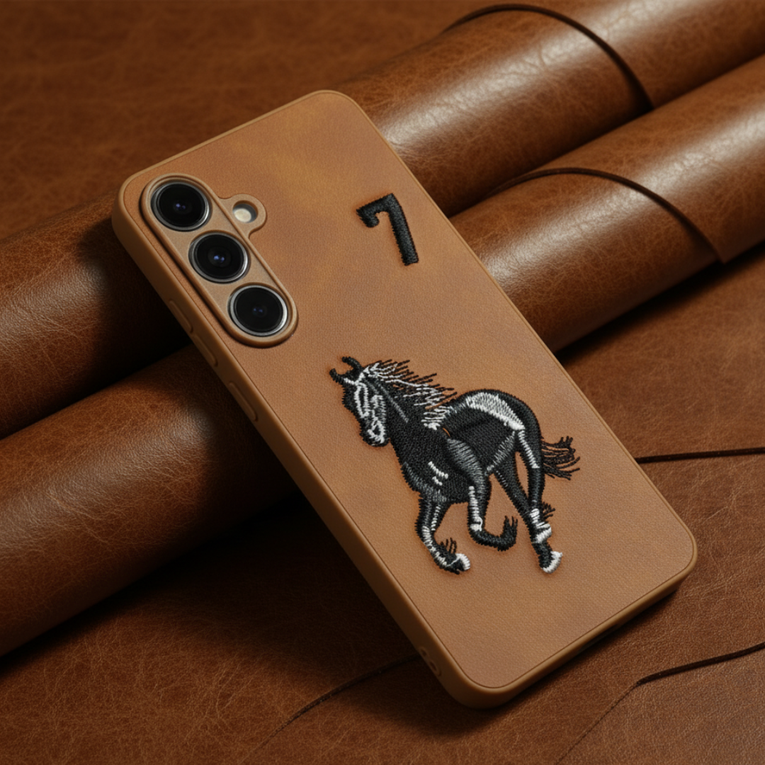 Brown Leather CP  Horse No. 7 Ornamented for Samsung S24 Fe — Goodsys