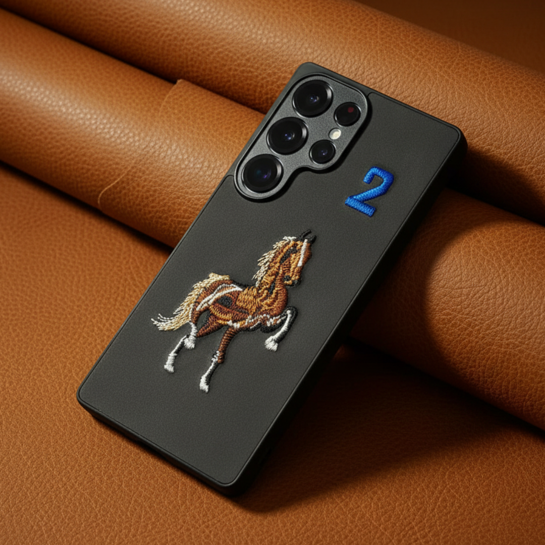 Black Leather CP Horse No.2 Ornamented for Samsung S25 Ultra — Goodsys