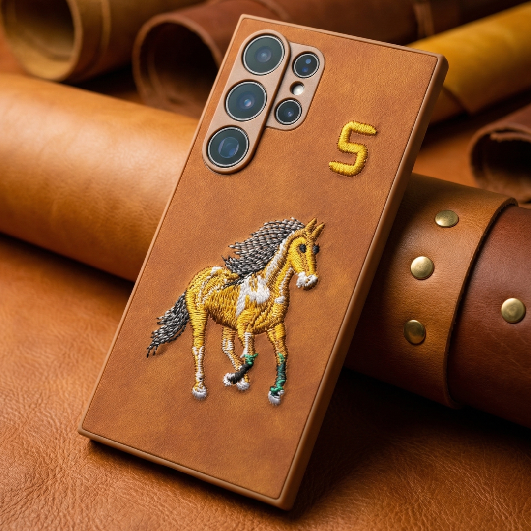 Brown Leather CP Horse No. 5 Ornamented for Samsung S24 Ultra — Goodsys