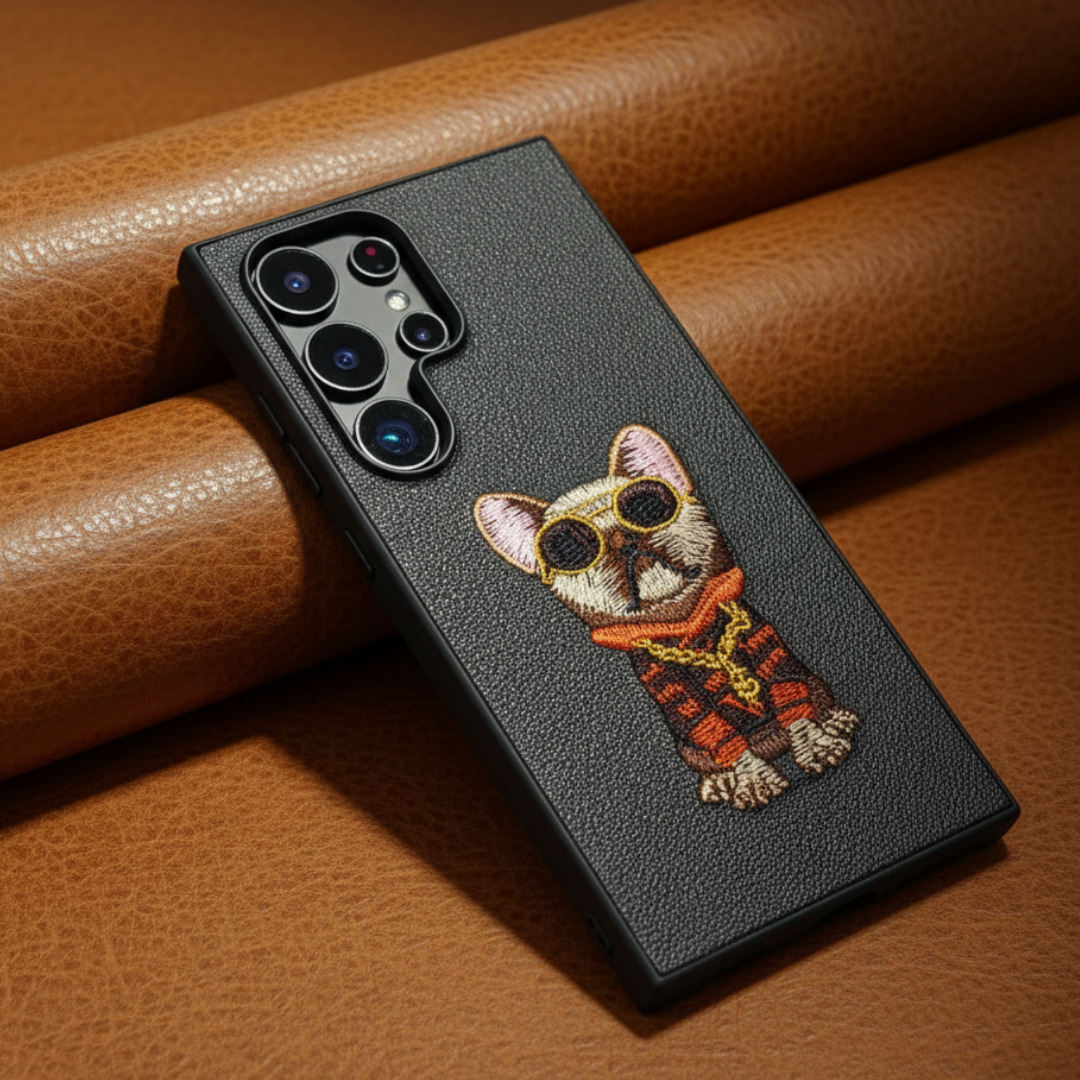 Black Leather Bulldog  OC Ornamented for Samsung S24 Ultra — TechGuard