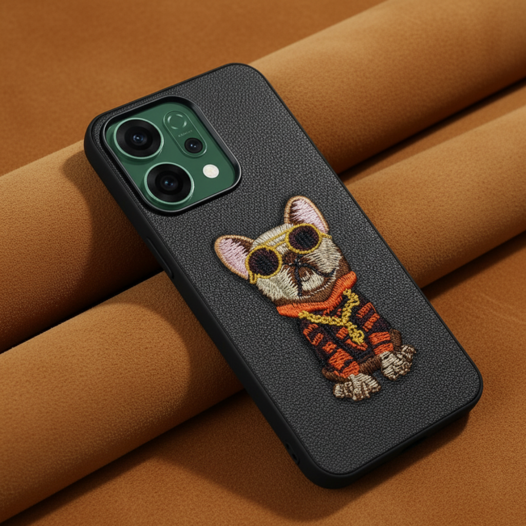 Black Leather Bulldog  OC Ornamented for Oppo Reno 14 — TechGuard