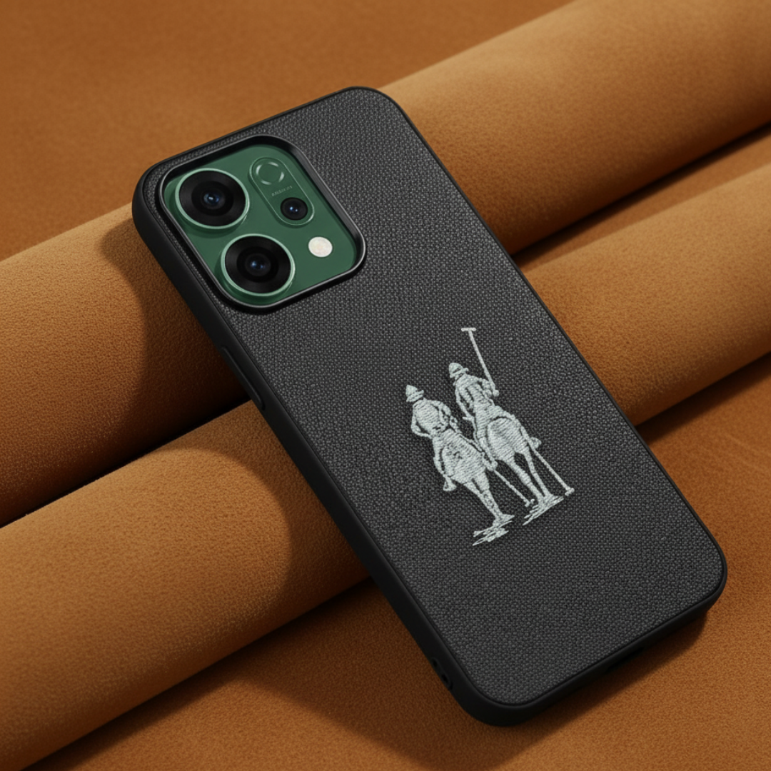 Black Leather Dual White Horse Rider OC Ornamented for Oppo Reno 14 — Goodsys