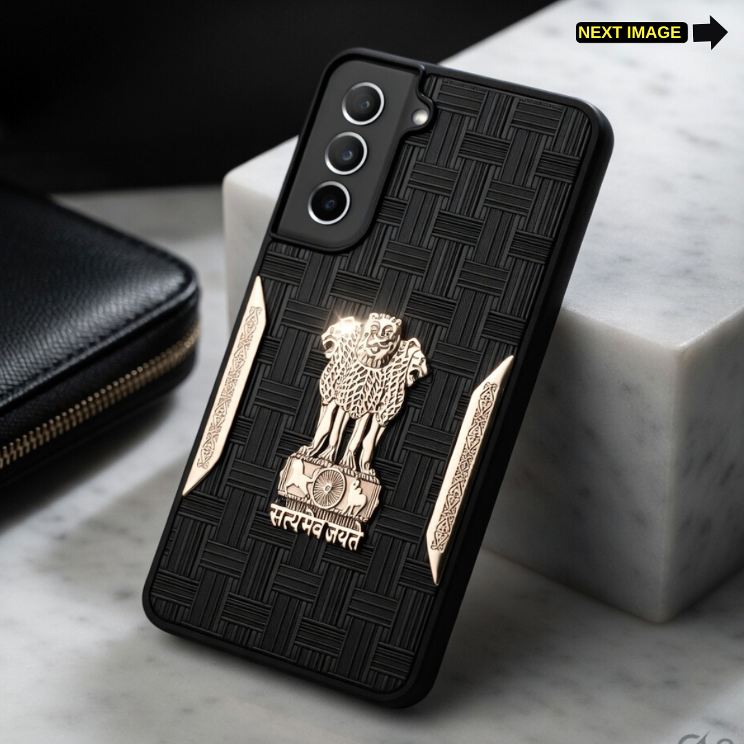 Black Satyameva Jayate embossed Leather Case for Samsung S21 Fe