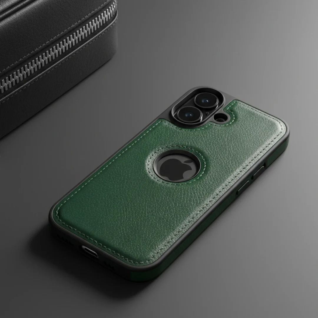 Puloka Green Logo cut Leather silicone case for Apple iPhone 17 — Goodsys