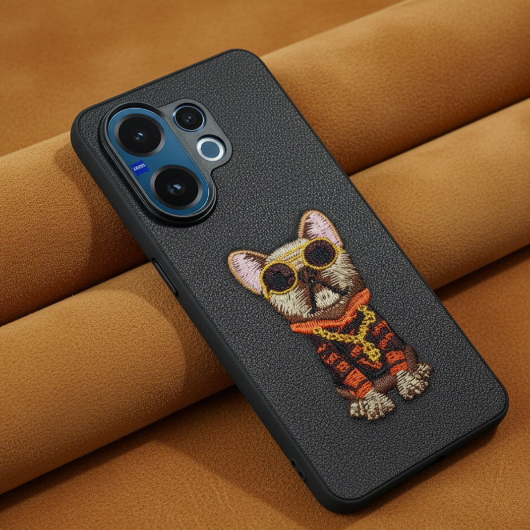 Black Leather Bulldog  OC Ornamented for Vivo V60 — TechGuard