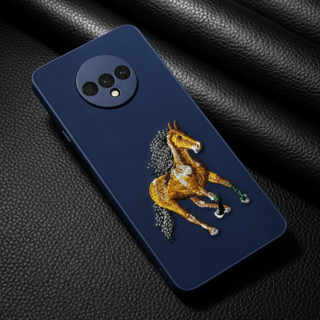 Blue Leather CP Yellow Horse Ornamented for Oneplus 7T — Goodsys