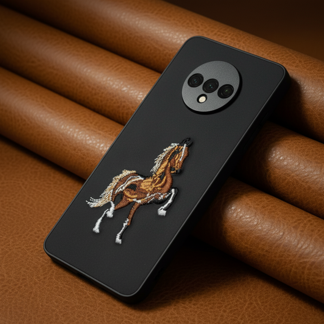 Black Leather CP Brown Horse Rider Ornamented for Oneplus 7T — TechGuard