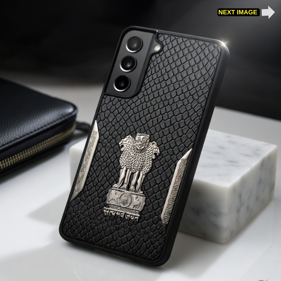 Black Satyameva Jayate embossed Leather Case for Samsung S21 Fe