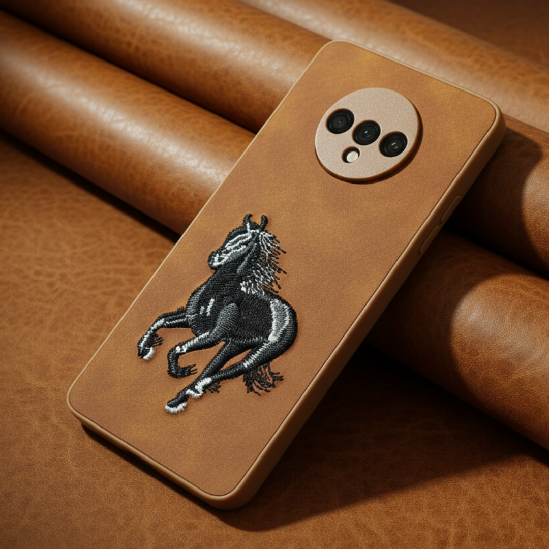 Brown Leather CP Black &amp; White Horse Ornamented for Oneplus 7T — Goodsys