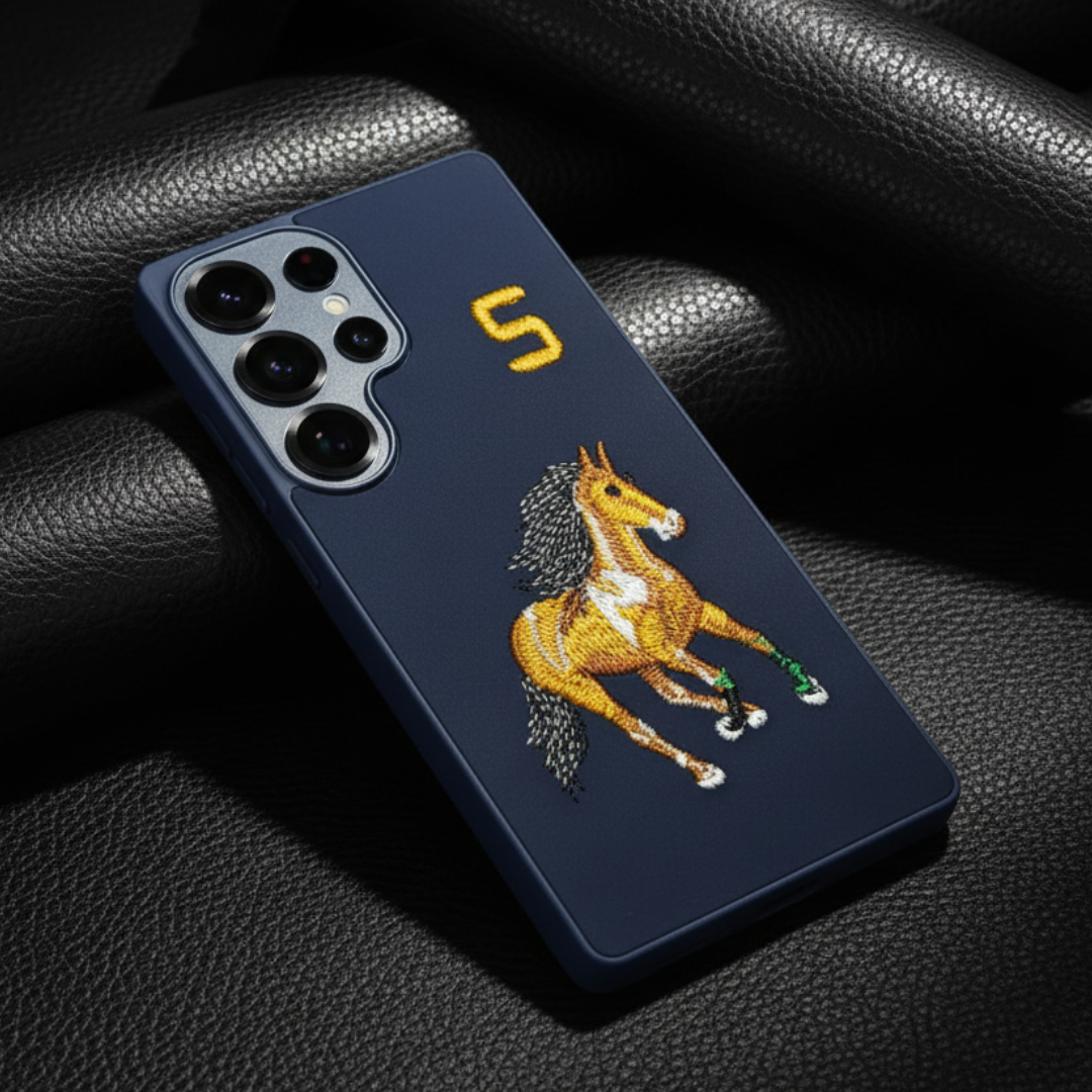 Blue Leather CP Horse No. 5 Ornamented for Samsung S25 Ultra — Goodsys