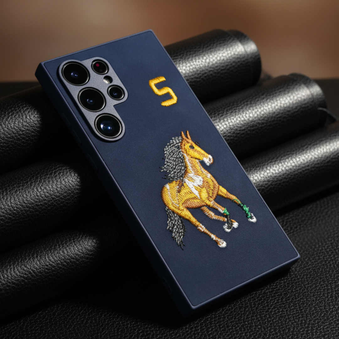 Blue Leather CP Horse No. 5 Ornamented for Samsung S24 Ultra — Goodsys