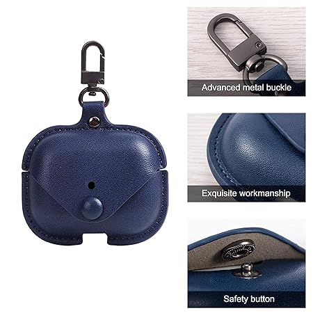 Button Dark Blue Leather Case For Apple Airpods 3 — Goodsys