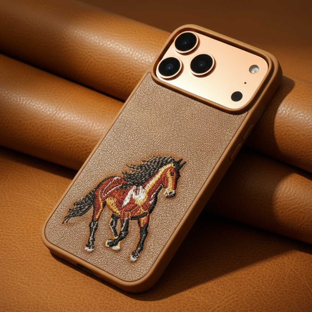 Brown Leather Orange Horse OC Ornamented for Apple iphone 17 Pro — Goodsys