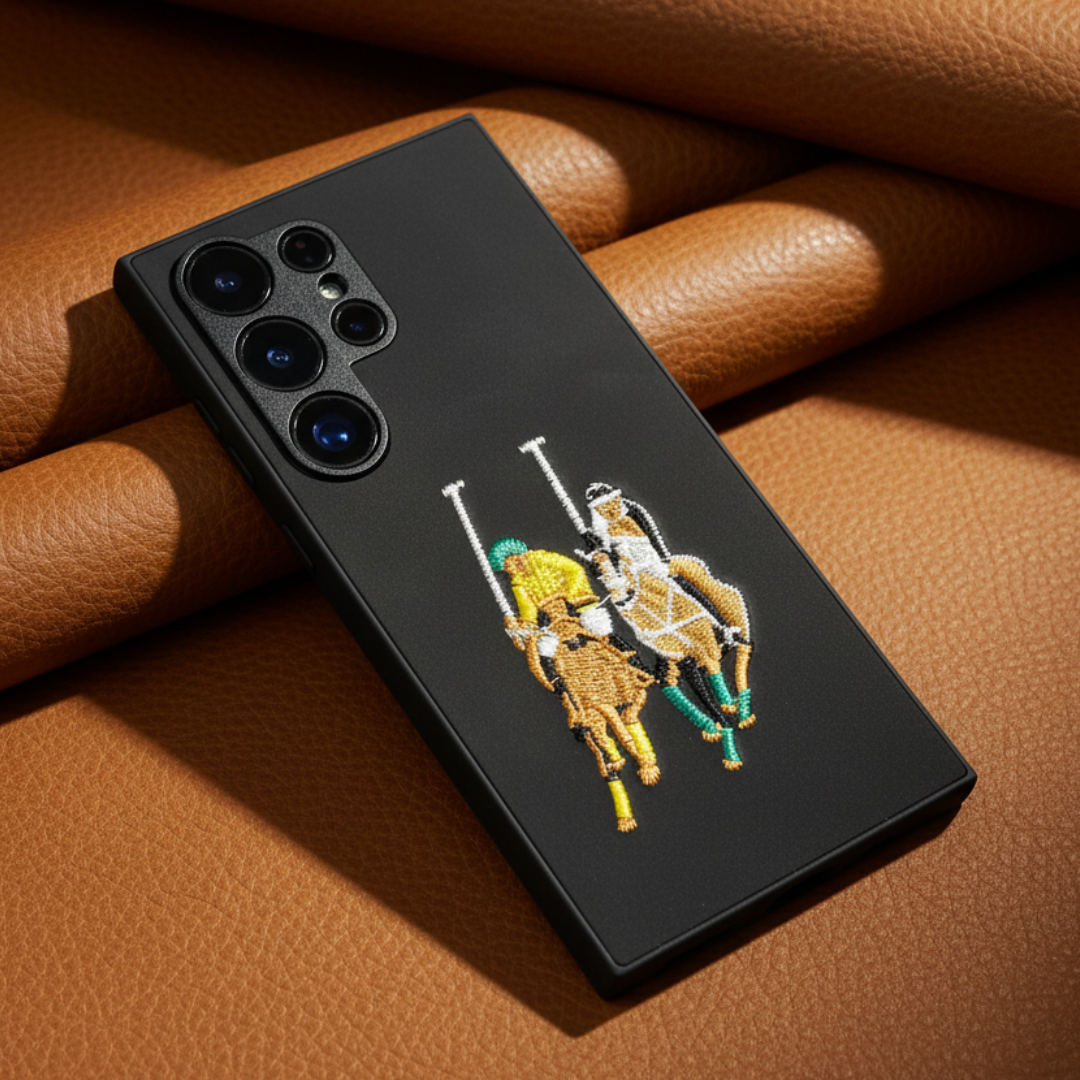 Black Leather CP Dual Horse Rider Ornamented for Samsung S24 Ultra — TechGuard