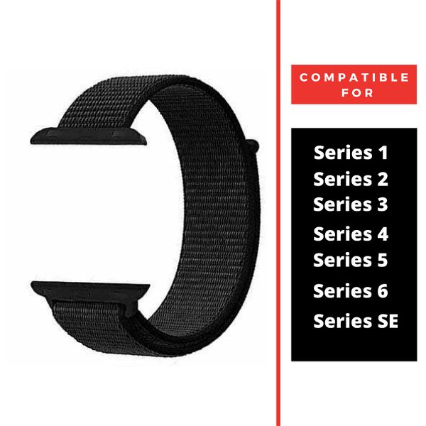 Black Nylon Strap For Apple Watch Series 1 (42mm/44mm/45mm/46mm/49mm) — Goodsys