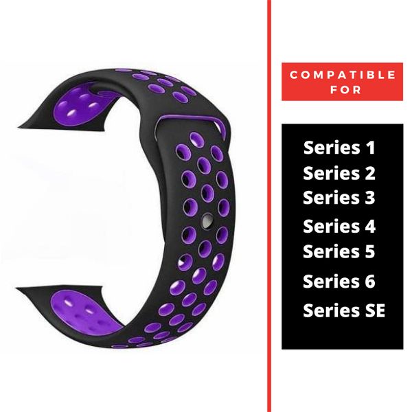 Black Purple Dotted Silicone Strap For Apple Watch Series 1  (38mm/40mm/41mm) — Goodsys