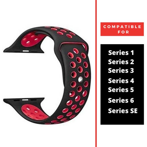 Black Red Dotted Silicone Strap For Apple Watch Series 1  (38mm/40mm/41mm) — Goodsys