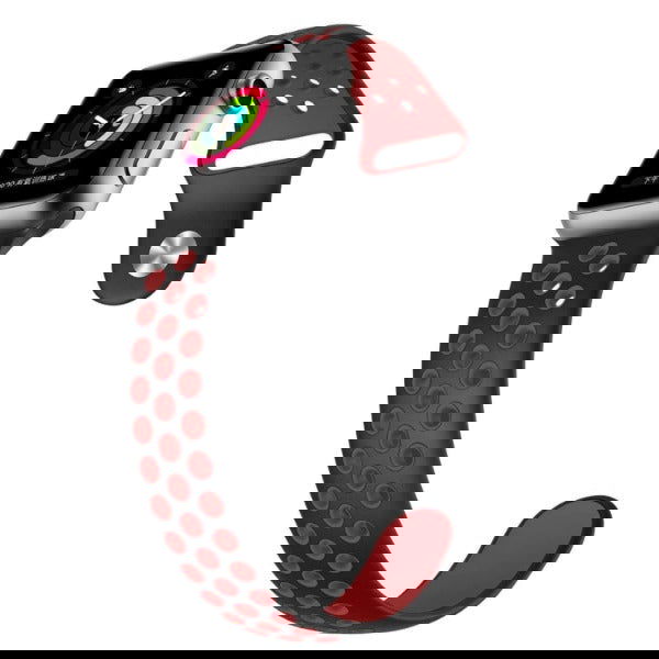 Black Red Dotted Silicone Strap For Apple Watch Series 1  (38mm/40mm/41mm)