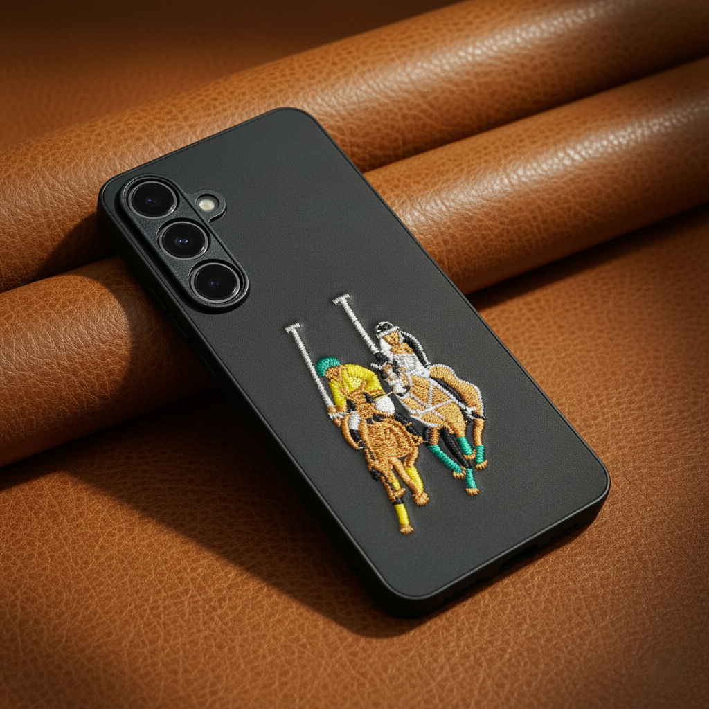 Black Leather CP Dual Horse Rider Ornamented for Samsung S24 Fe — TechGuard