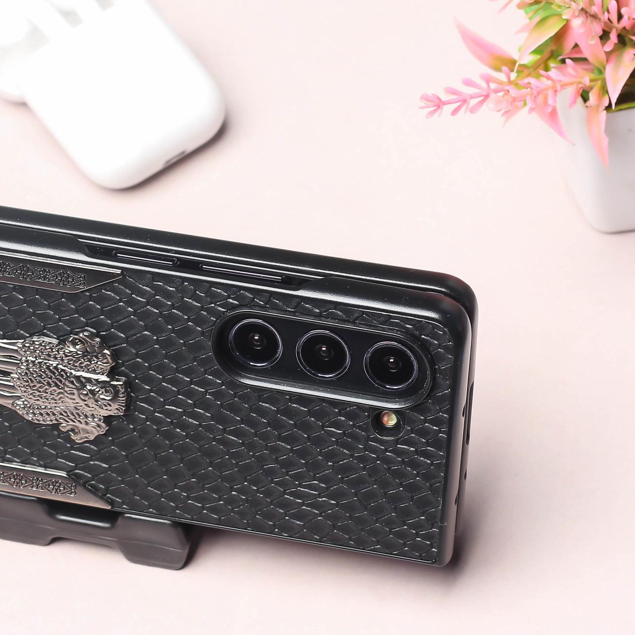 Black Satyameva Jayate embossed Leather Case for Samsung Galaxy Z Fold 5