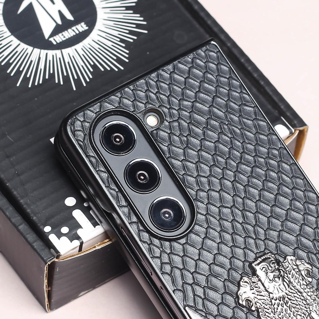 Black Satyameva Jayate embossed Leather Case for Samsung Galaxy Z Fold 5