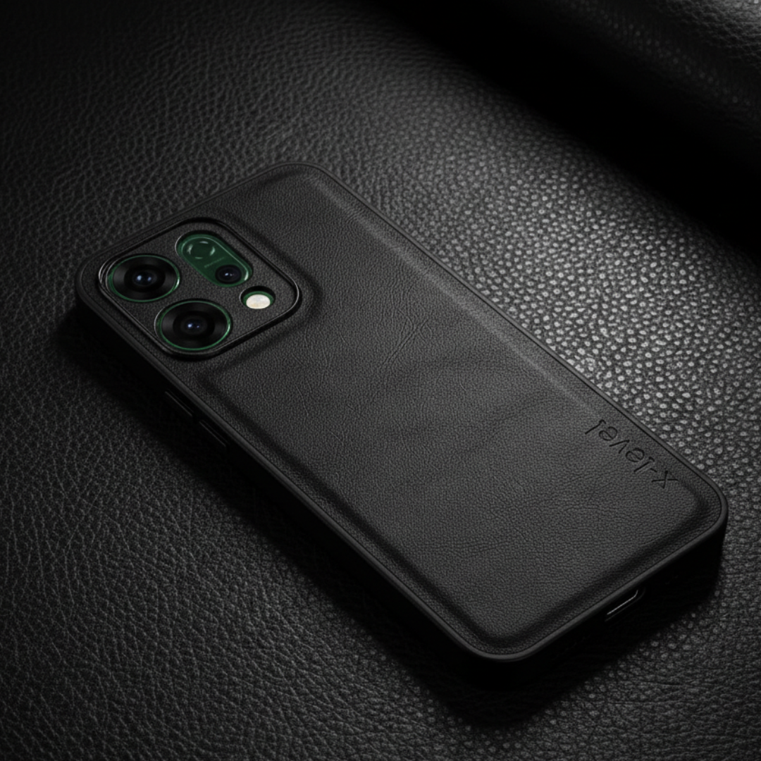 X-LEVEL Black Leather Case for Oppo Reno 14 Pro — TechGuard