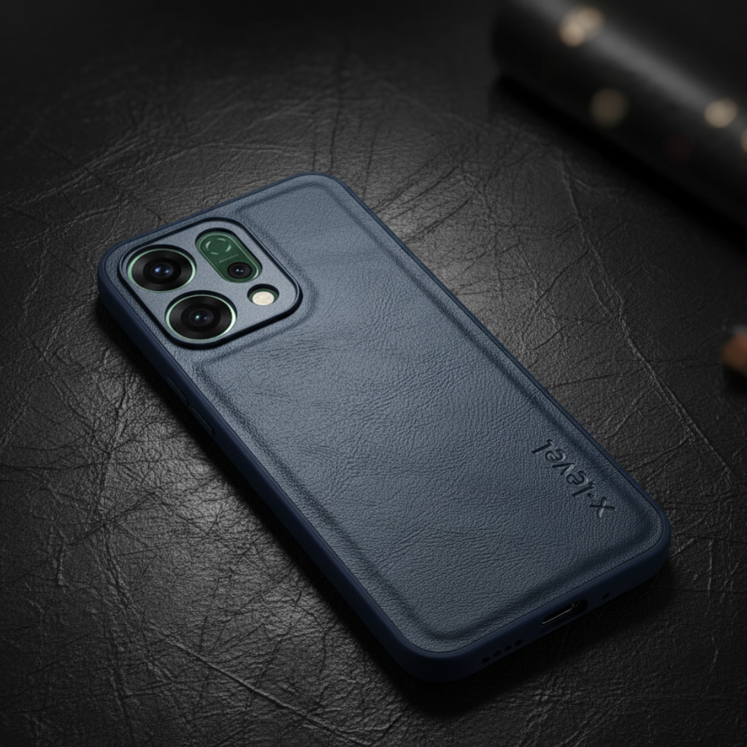 X-LEVEL Blue Leather Case for Oppo Reno 14 Pro — TechGuard