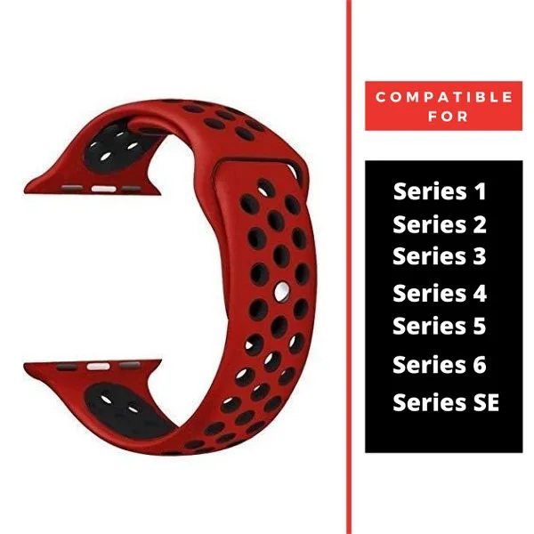 Red Black Dotted Silicone Strap For Apple Watch Series 1 (42mm/44mm/45mm/46mm/49mm) — Goodsys