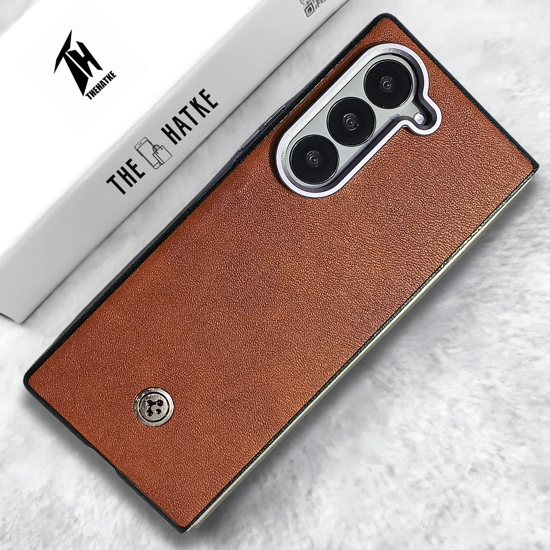 Brown Classy Leather Case for Samsung Galaxy Z Fold 5