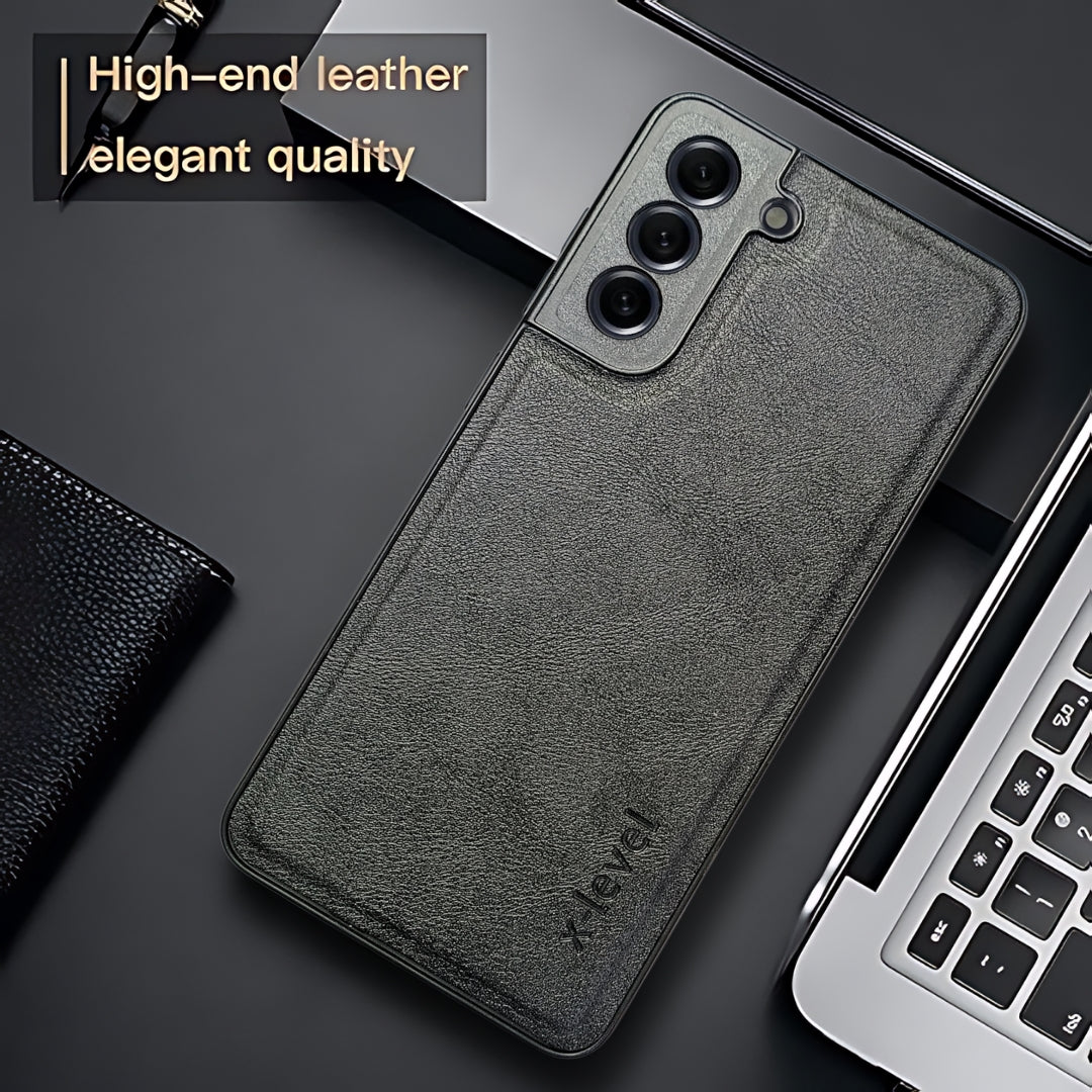 X-LEVEL Black Leather Case for Samsung S22 — TechGuard