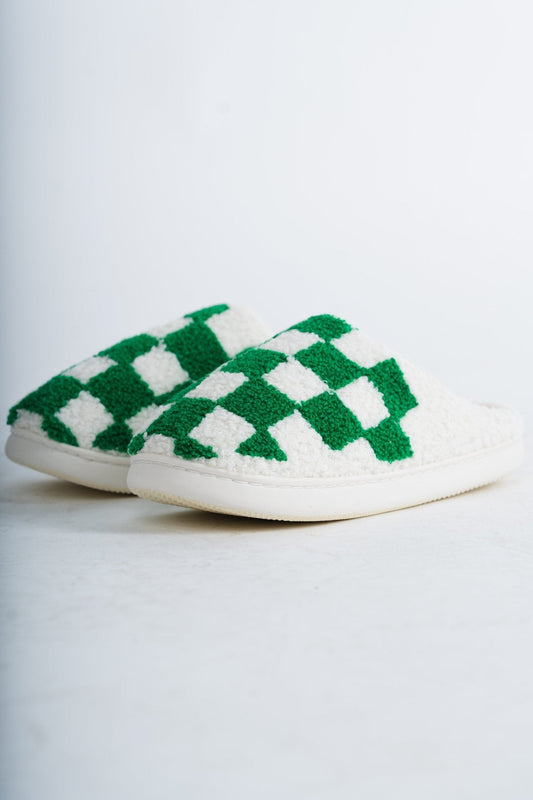 Checkered slip on slippers green