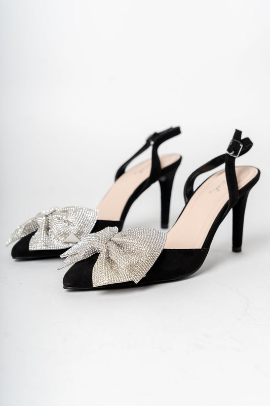 Trinee rhinestone bow heel black