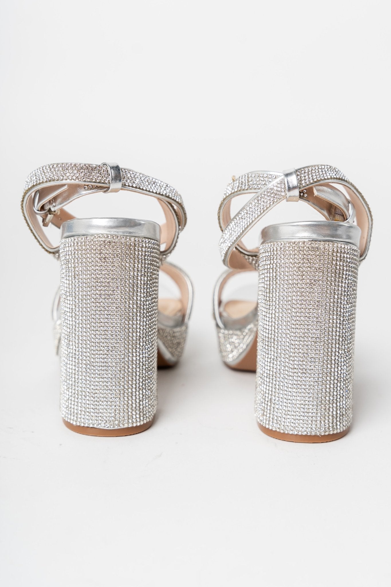 Lighting rhinestone chunky heel silver