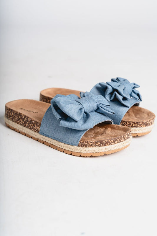 Clash bow slip on sandals blue